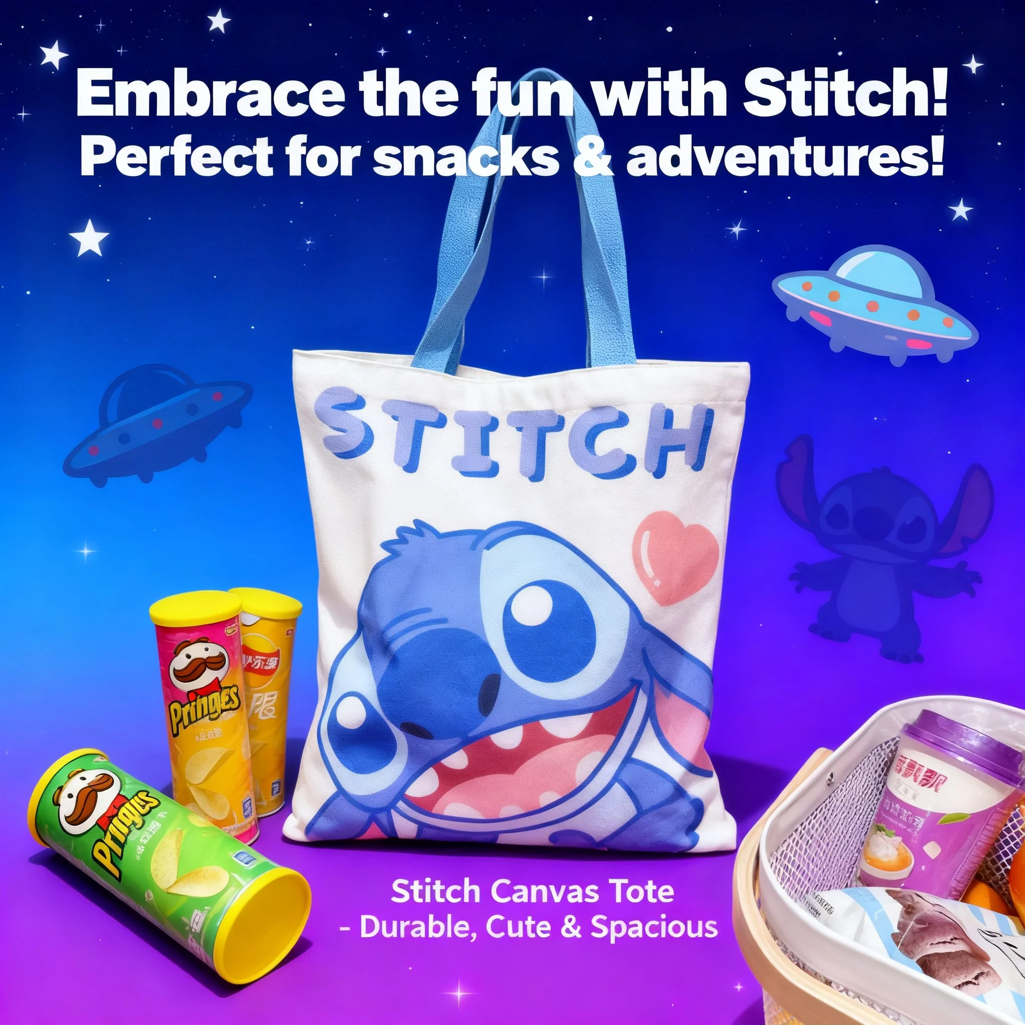

Холщовая сумка с вышивкой Lilo Stitch Disney Anime, большая вместительная сумка для хранения вещей Kawaii, студенческая сумка через плечо с героями мультфильмов для детей