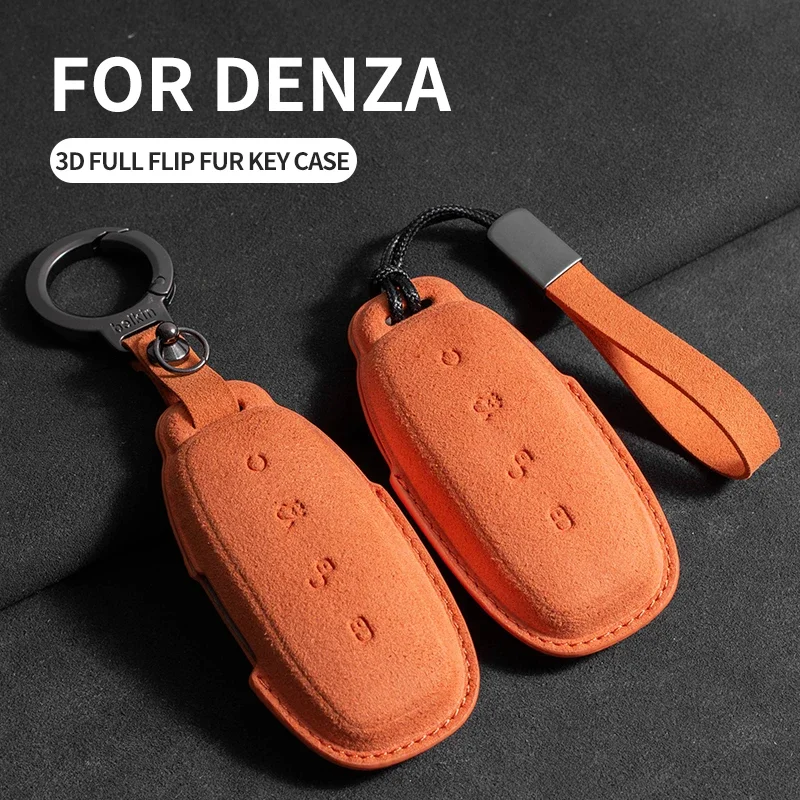 

For BYD DENZA D9 N7 N8 Leather Car Smart Remote Key Case Cover Protector Holder Shell Bag Suede Car Styling Keychain Accessories