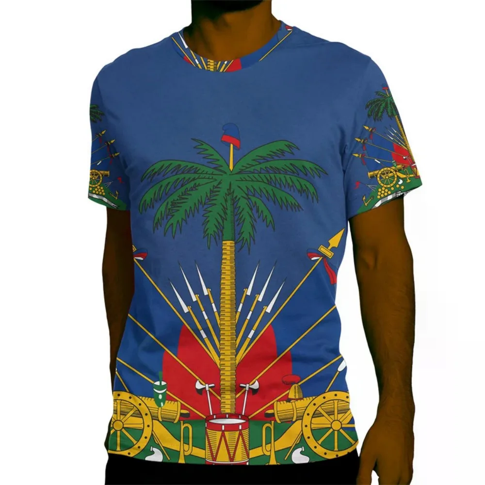 Men's T-shirt with Haitian national emblem design, 3D print, casual loose fit for summer, sportswear, fitness short-sleeved shir