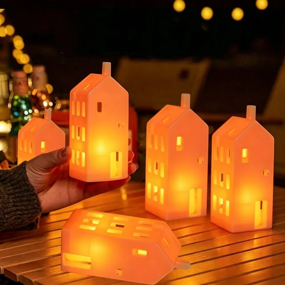 Reindeer Tree Christmas LED Candle Light House Hollow Out Mini Christmas Night Lights Star Ornamnets Snowman Small Lights