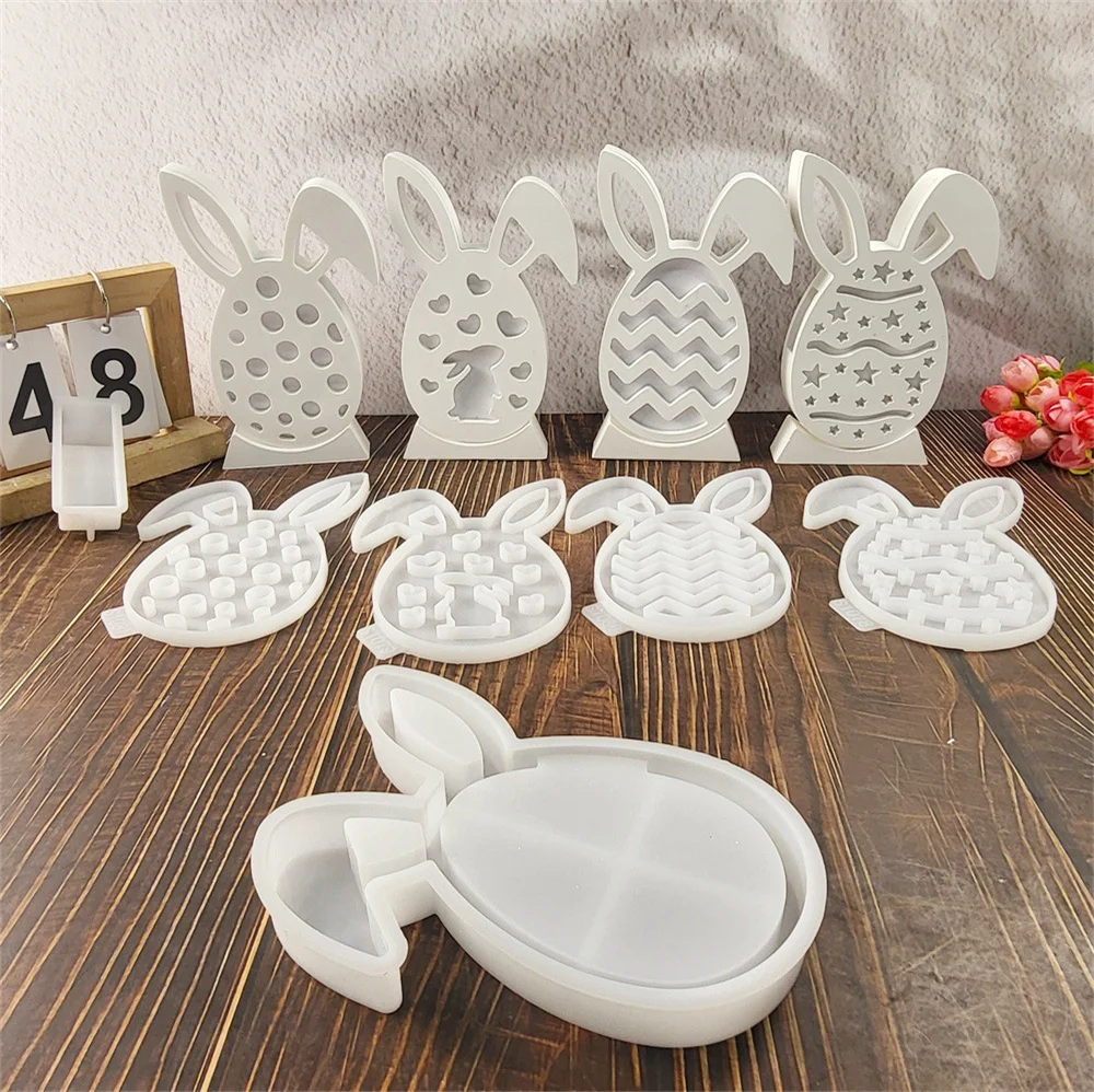 Easter Silicone Molds Bunny Projection Combination DIY Rabbits Plaster Cement Resin Soap Making Mold Crafts Home Decor Ornament