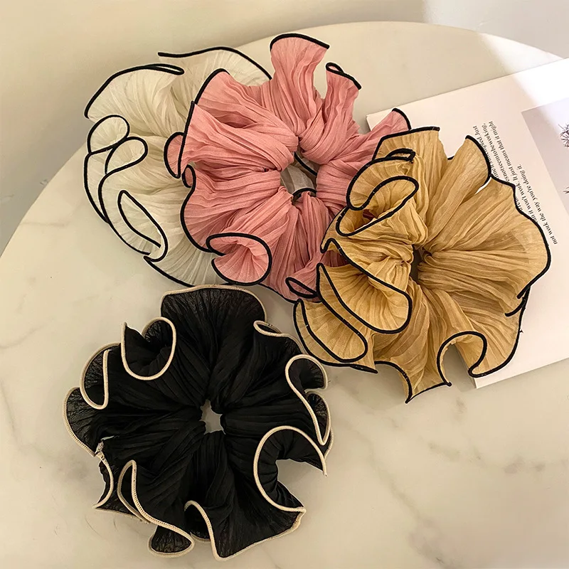 2023 Korean Retro Wrinkle Chiffon Scrunchies for Women Girls Sweet Temperament Fashion Exaggerated Hair Band Hair Accessories