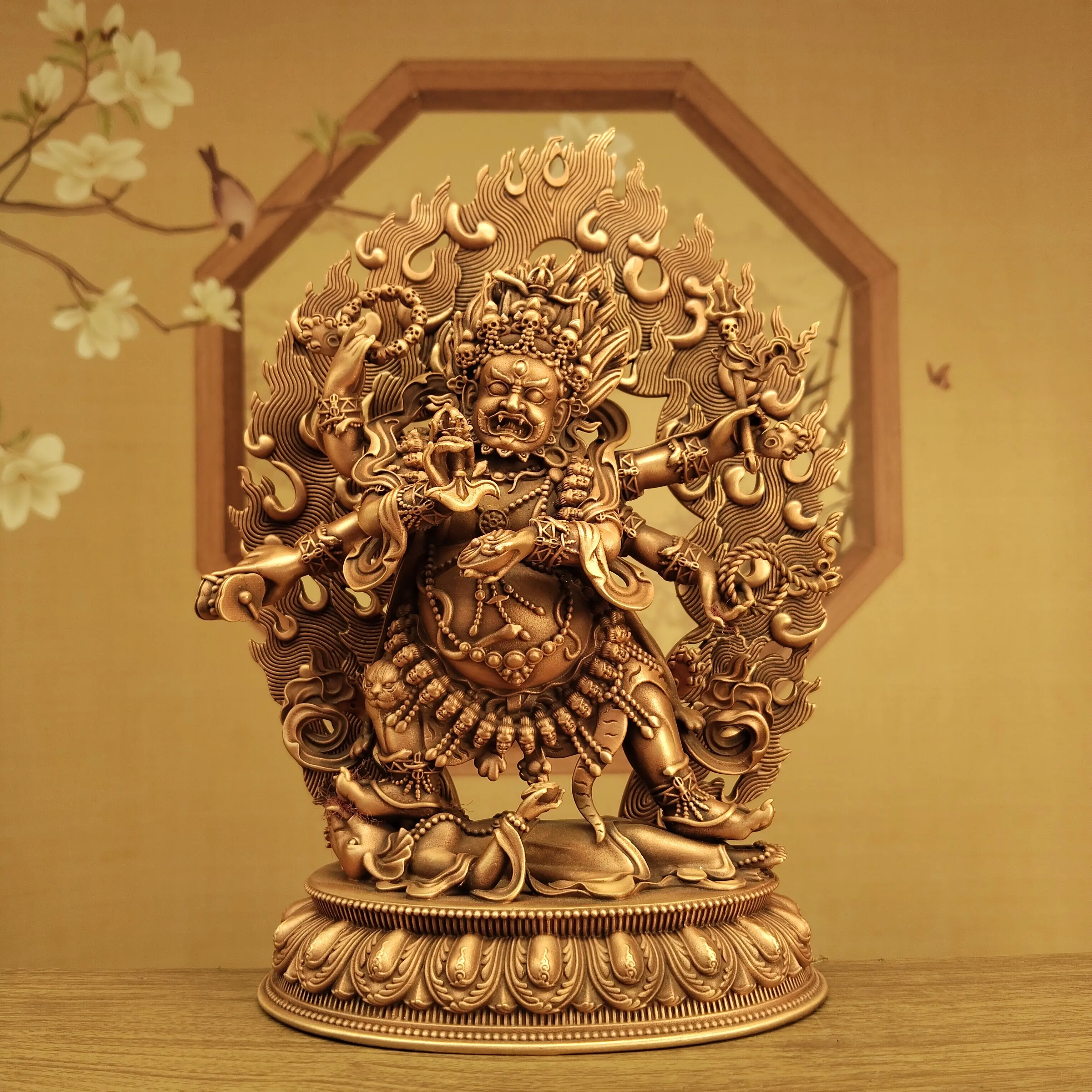 Nepal Handmade Copper Six-Armed Mahakala Statue 17cm Home Altar Powerful Protector