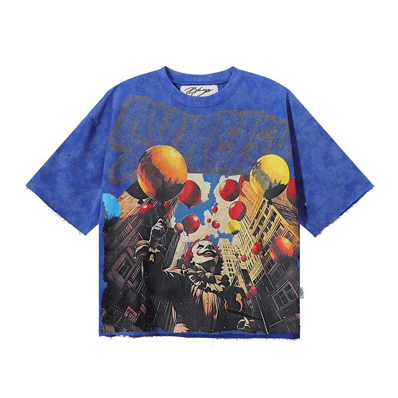 

BKYS American Street Hip Hop Style Hot Diamond Clown Balloon Short Sleeve