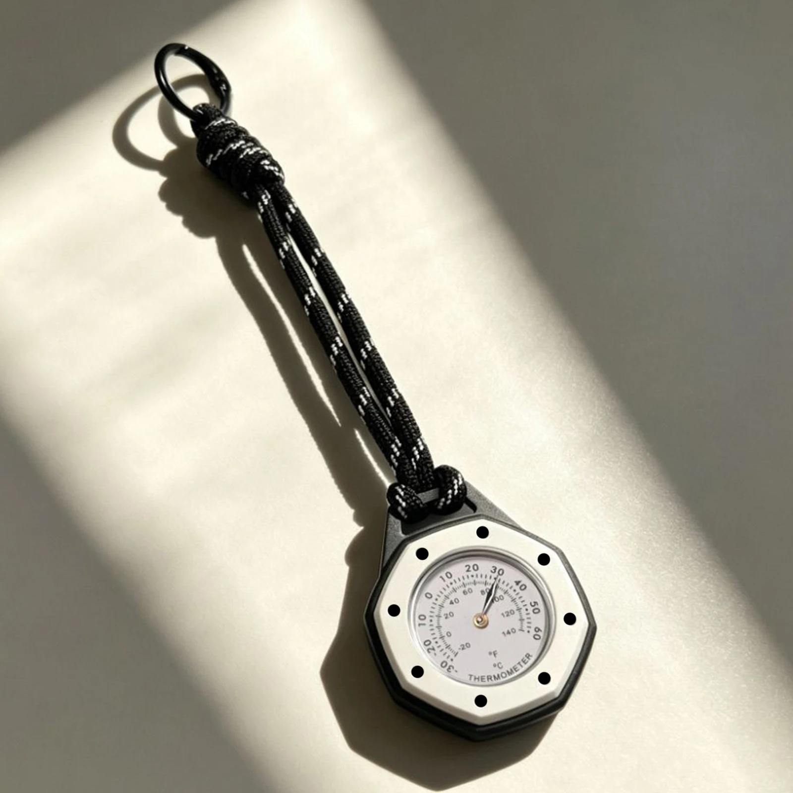 Octagonal Mechanical Thermometer with Carabiner Clip and Lanyard Plastic Lightweight Thermometers for Camping Hiking Travel