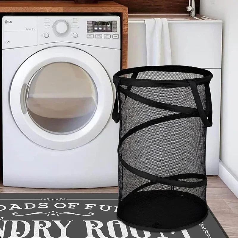 

Dirty clothes storage basket cylindrical dirty clothes basket mesh yarn put clothes storage basket home large laundry