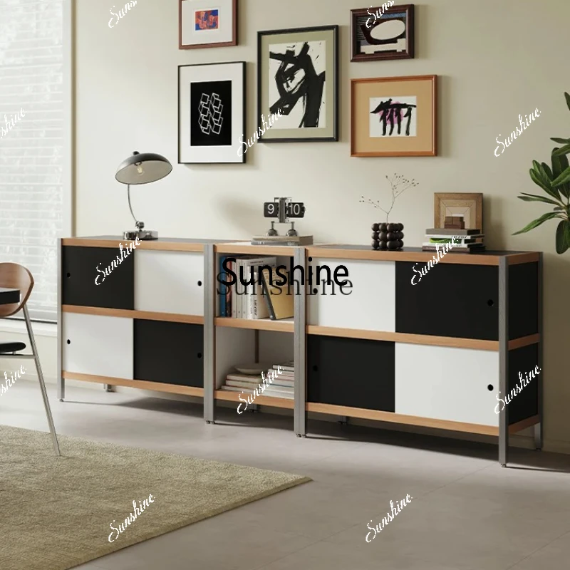 Combination retro bookcase sliding door dining side storage shelf simple and modernX