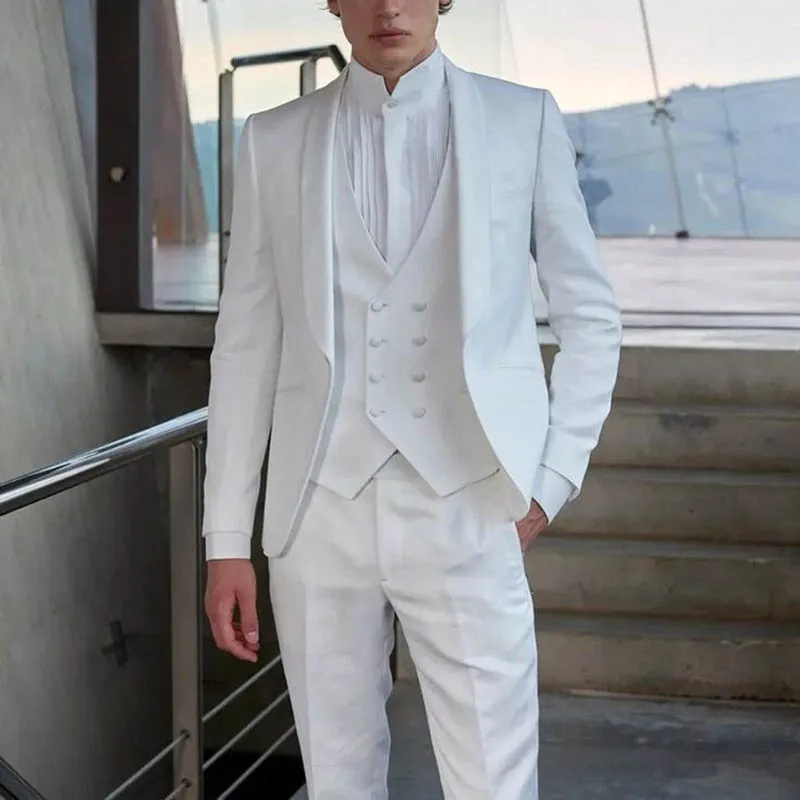 

Luxury White Wedding Men Suits 3 Piece Jacket Pants Vest Male Clothing Single Breasted Shawl Lapel Regular Length Blazer 2024