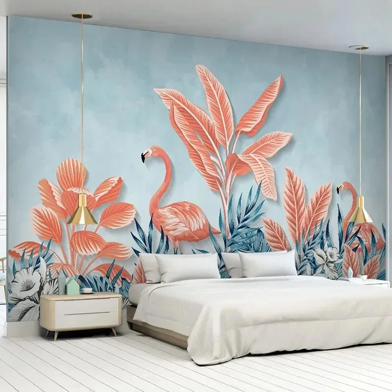 3D Mural Wall Wallpaper Modern Hand Painted Tropical Leaf Flamingo For Living Room Bedroom Home Decor Papel De Parede