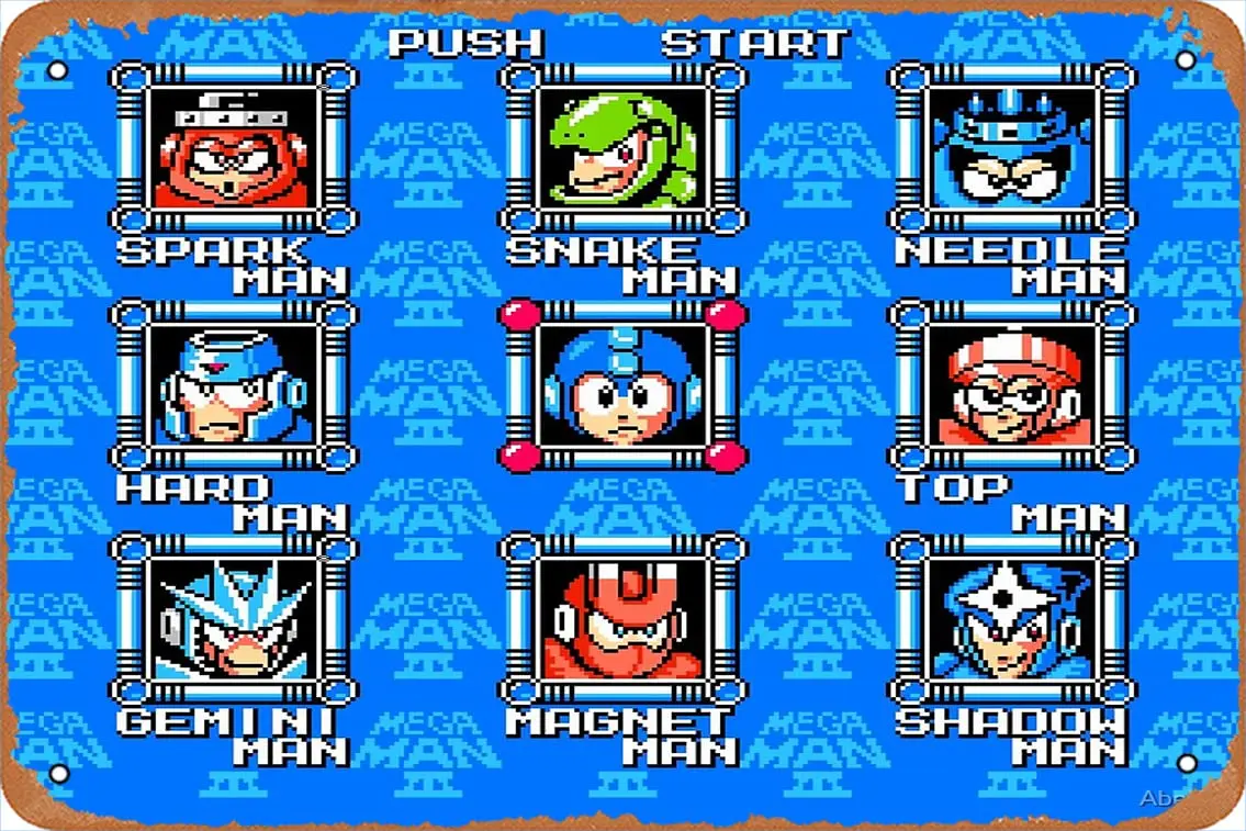 Classic Megaman 3 stage select Canvas Print Metal Tin Sign Vintage 8x12 Inch