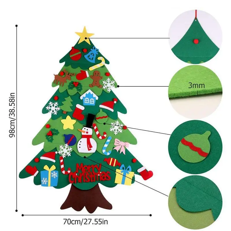 5pcs Diy Felt Christmas Tree Decoration Supplies Christmas Tree Puzzle Children Craft Decorating Toys Decorated Felt Christmas T