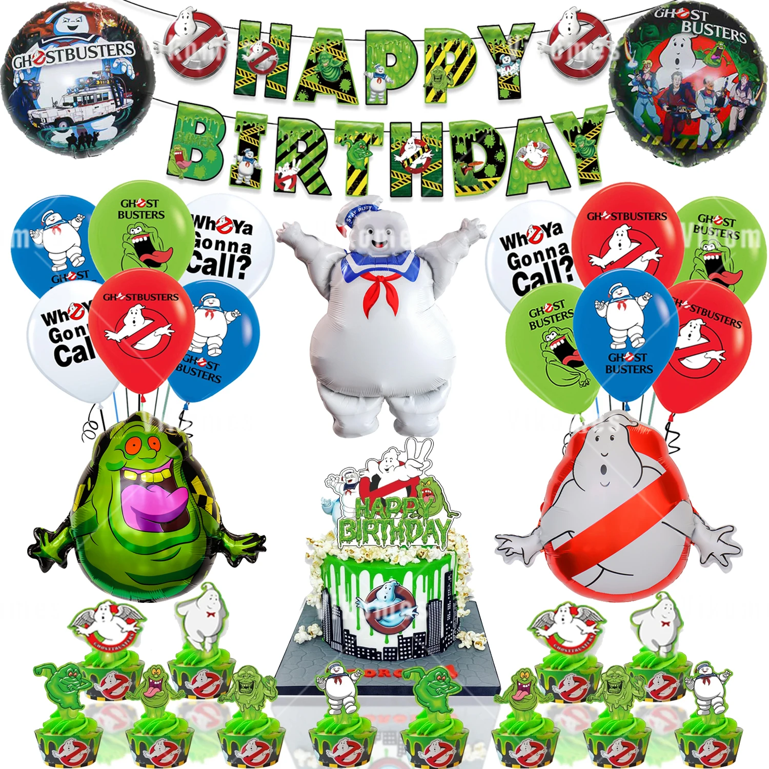 Ghost Busters Ballon Ghostbusters Kuchen Topper Spiel Latex Ballons Bunting Flagge Alles Gute zum Geburtstag Party Dekoration Kinder Spielzeug Globos