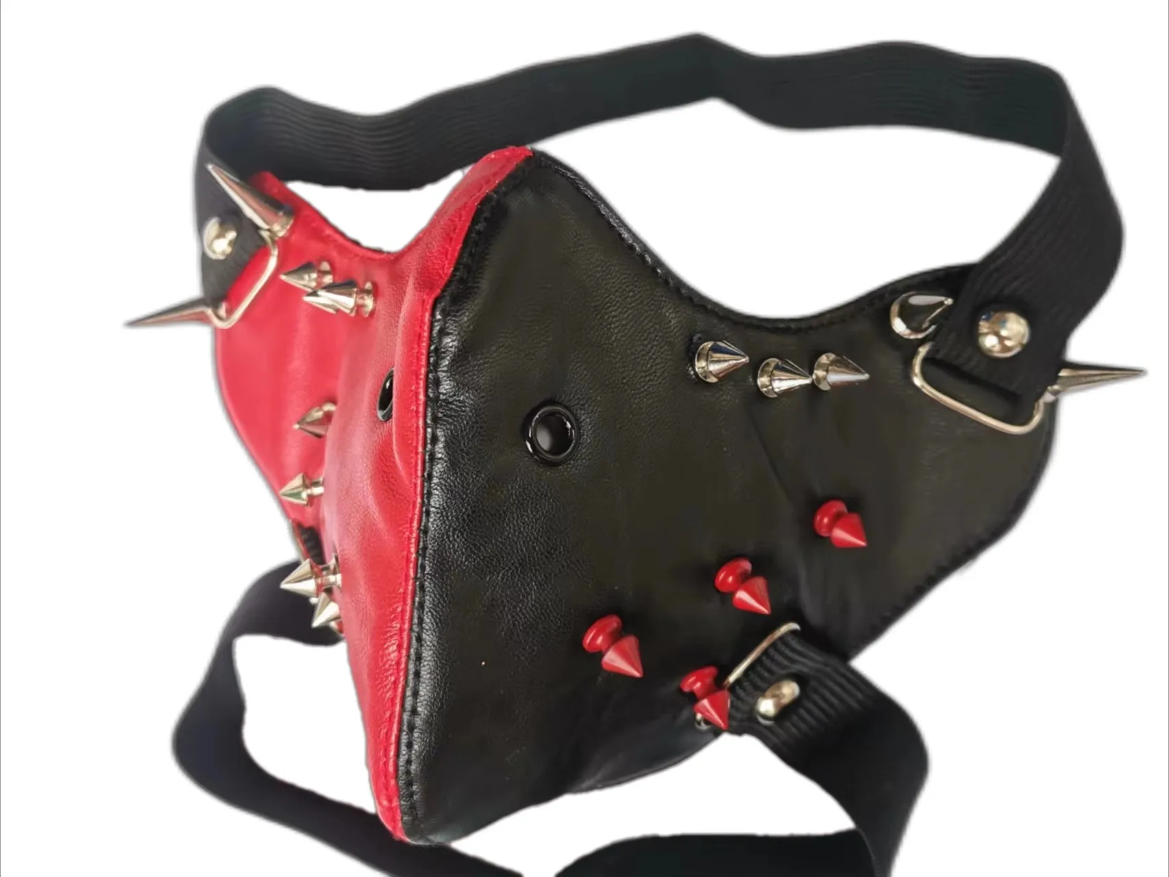 Men Women's Red Black PU Leather Rivet Punk Rock Mask Lady's Breathable Party Cosplay Halloween Mouth-muffle R1410