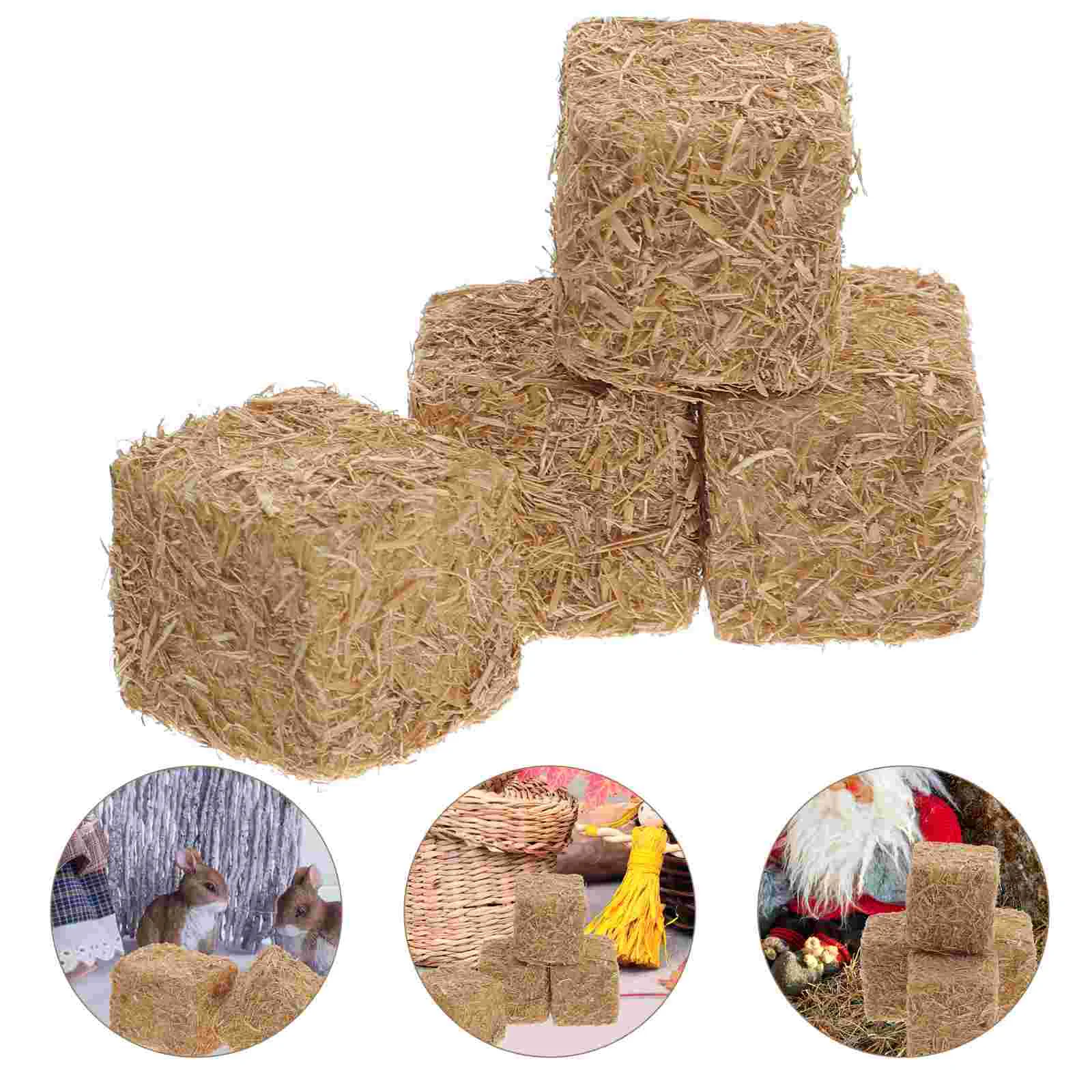 4 Pcs Mini Haystack Model Scene Adornment Garden Decor Dollhouse Toy Room Layout Prop Bales Wood Office Table