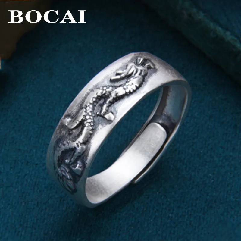 

BOCAI S999 Серебряное кольцо с драконом зодиака для мужчин и женщин, персонализированные матовые регулируемые модные украшения