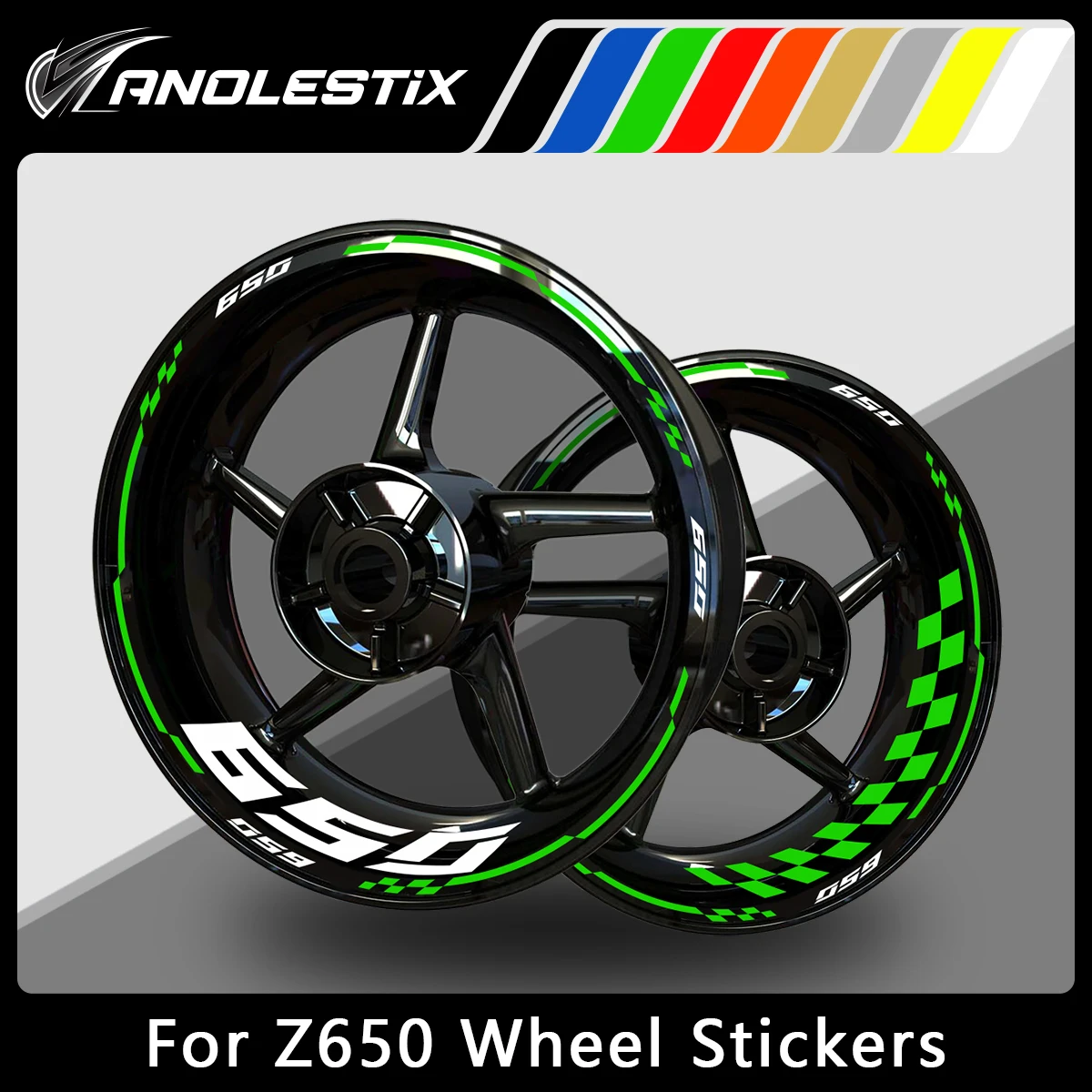 AnoleStix Reflective Motorcycle Wheel Sticker Hub Decal Rim Stripe Tape For Z650