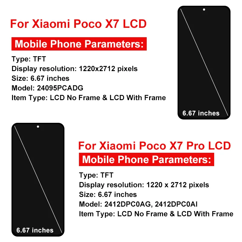 TFT For Xiaomi Poco X7 LCD 24095PCADG Touch Screen Digitizer Assembly For Xiaomi Poco X7 Pro Display 2412DPC0AG Replacement Part