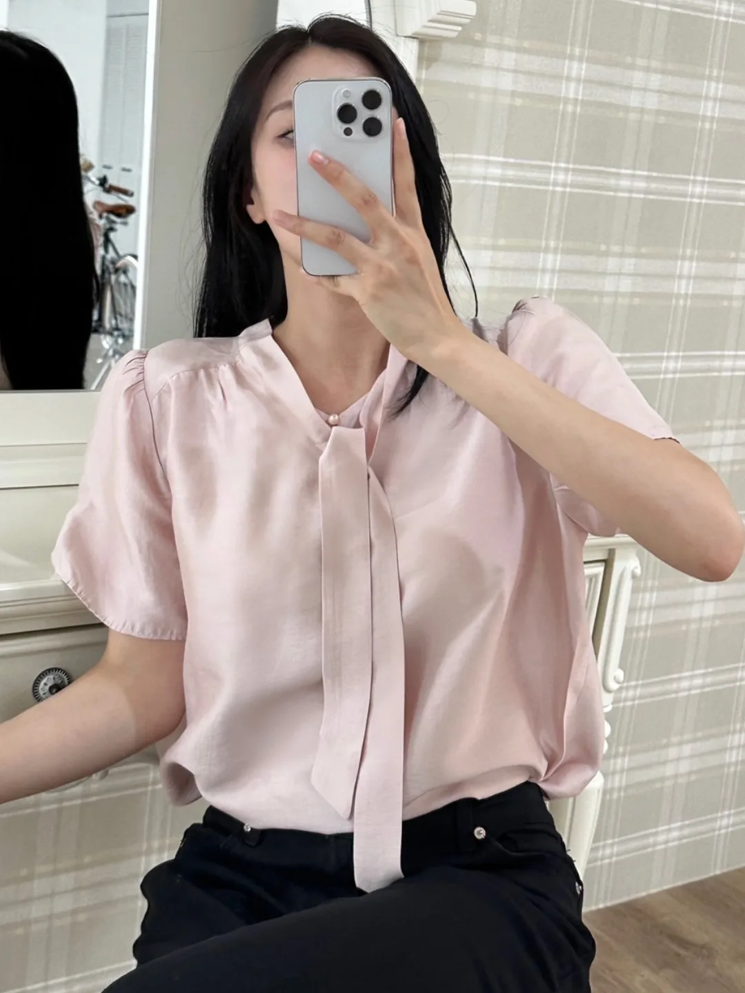 

Chic ort Sve Женский шифоновый irt Sweet Gentle Tie Design Sensation Small ence irt Ele Aosphere Pure Color ...
