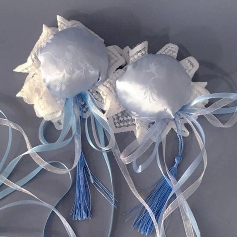 F92D 1pair Round Bun& Bowknot Hair Barrettes Teens Anime JK Hairpin