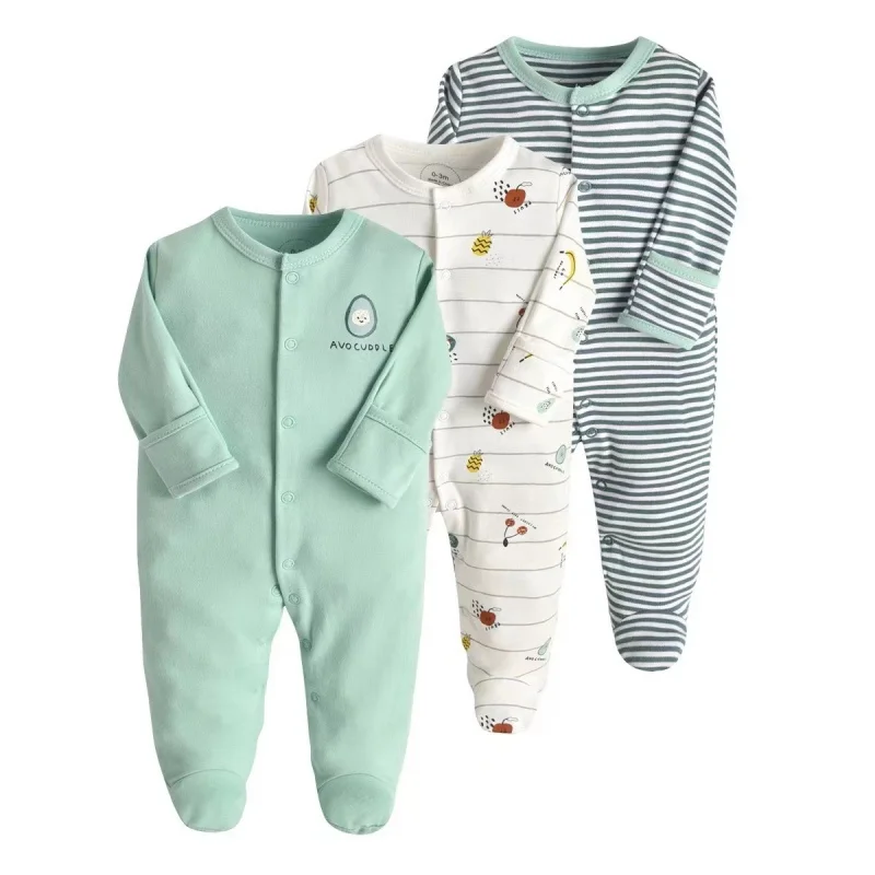 Barboteuse rayée à manches longues pour bébés garçons et filles, combinaison à pieds en coton doux, vêtements chauds pour nouveau-nés, vêtements à la mode, 3 pièces