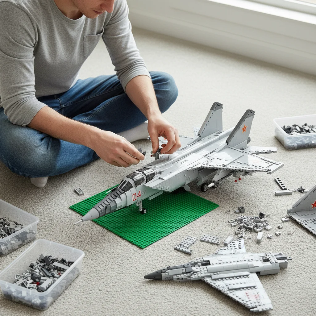 MOC Military MiG-31 Foxhound Fighter 1:35 Scale 2628Pcs Building Blocks DIY Jet Aircraft Bricks Model Gift No Stickers