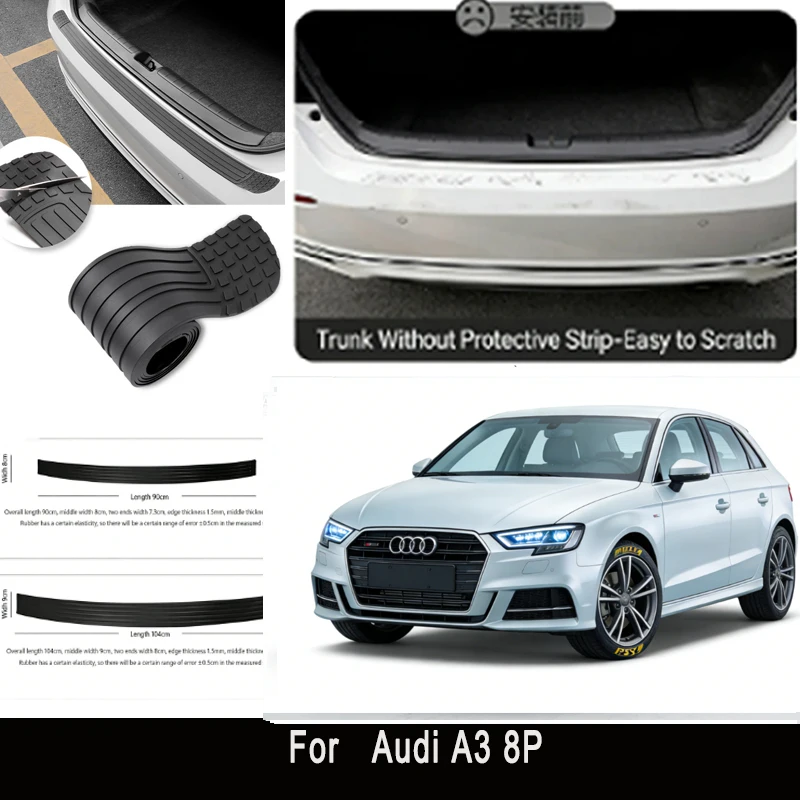 

For Audi A3 8P Rear Trunk Guard Plate Sticker Car Rear Bumper Trim Anti-Kicked Scratch Protector Sticker Strip