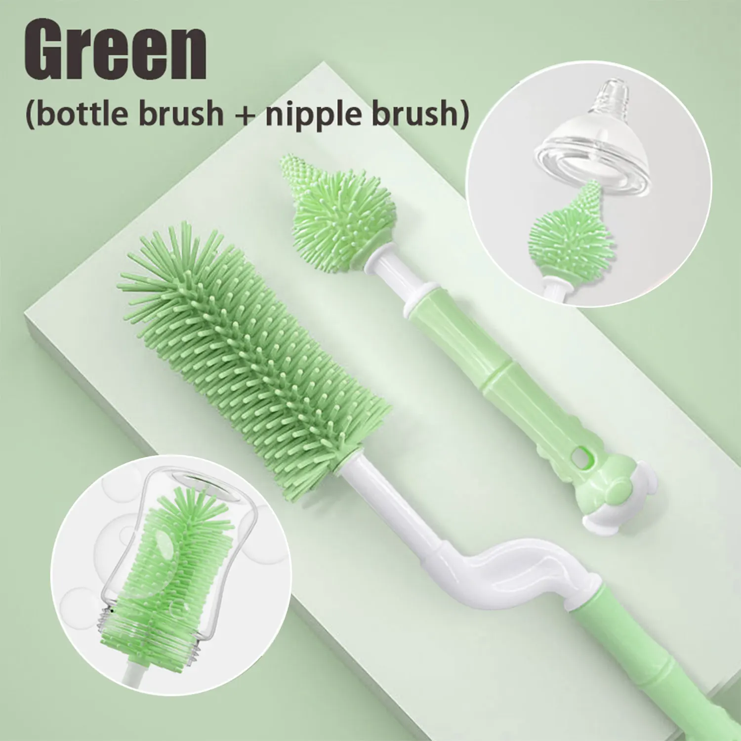 Green Mother & Baby Cleaning & Washing Set 5 Types Silicone Bottle Brush Nipple Brush Gravity Ball Straw Brush