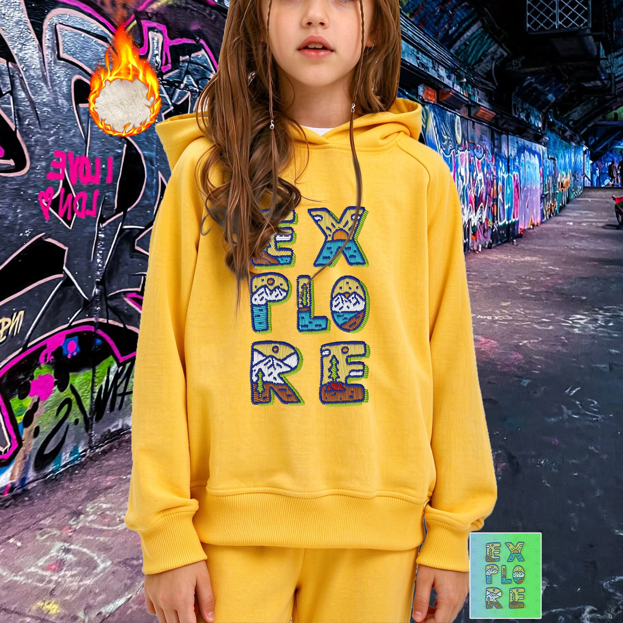 Girls Hooded Sweatshirt Explore Adventure Printed Heat Transfer Graphic Casual Streetwear For 3-14Y Girls Daily Outdoor
