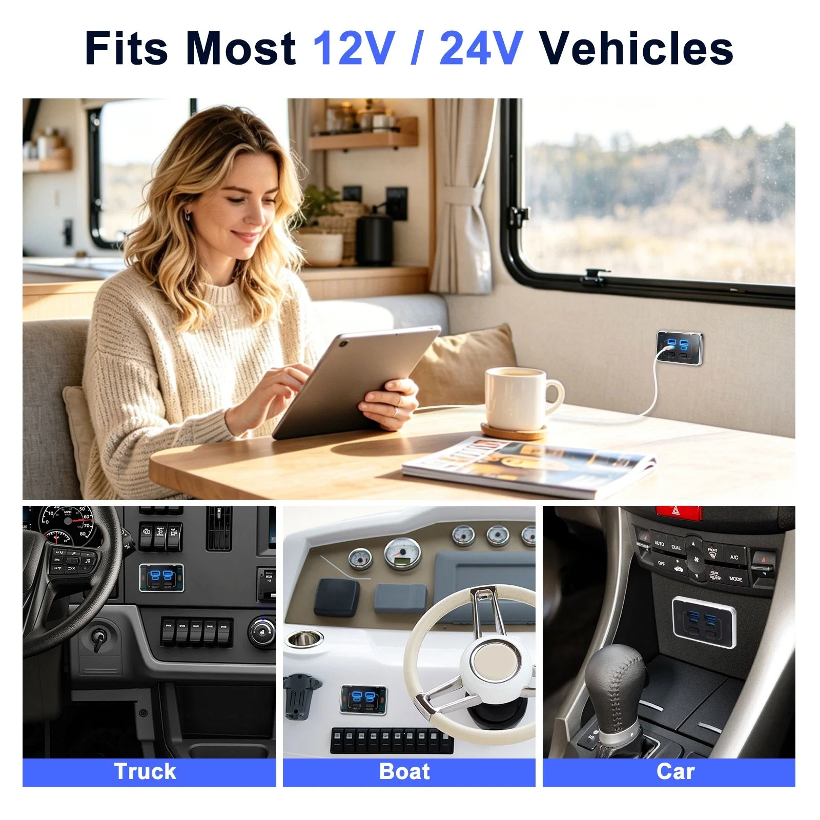 Car Usb Charging Socket Dual Pd 4 Port Usb Charger Socket Panel Mount Usb Charger Flush Mount Pd Qc3.0 Charging Outlet For Golf