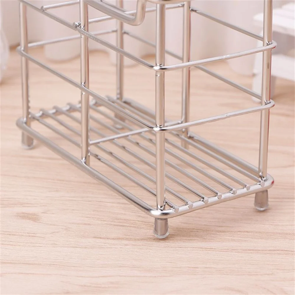 Stainless Steel Toothbrush Holder Toiletries Organizer Storage Rack Bathroom Silver Metal Toothpaste Stand Holder For Household