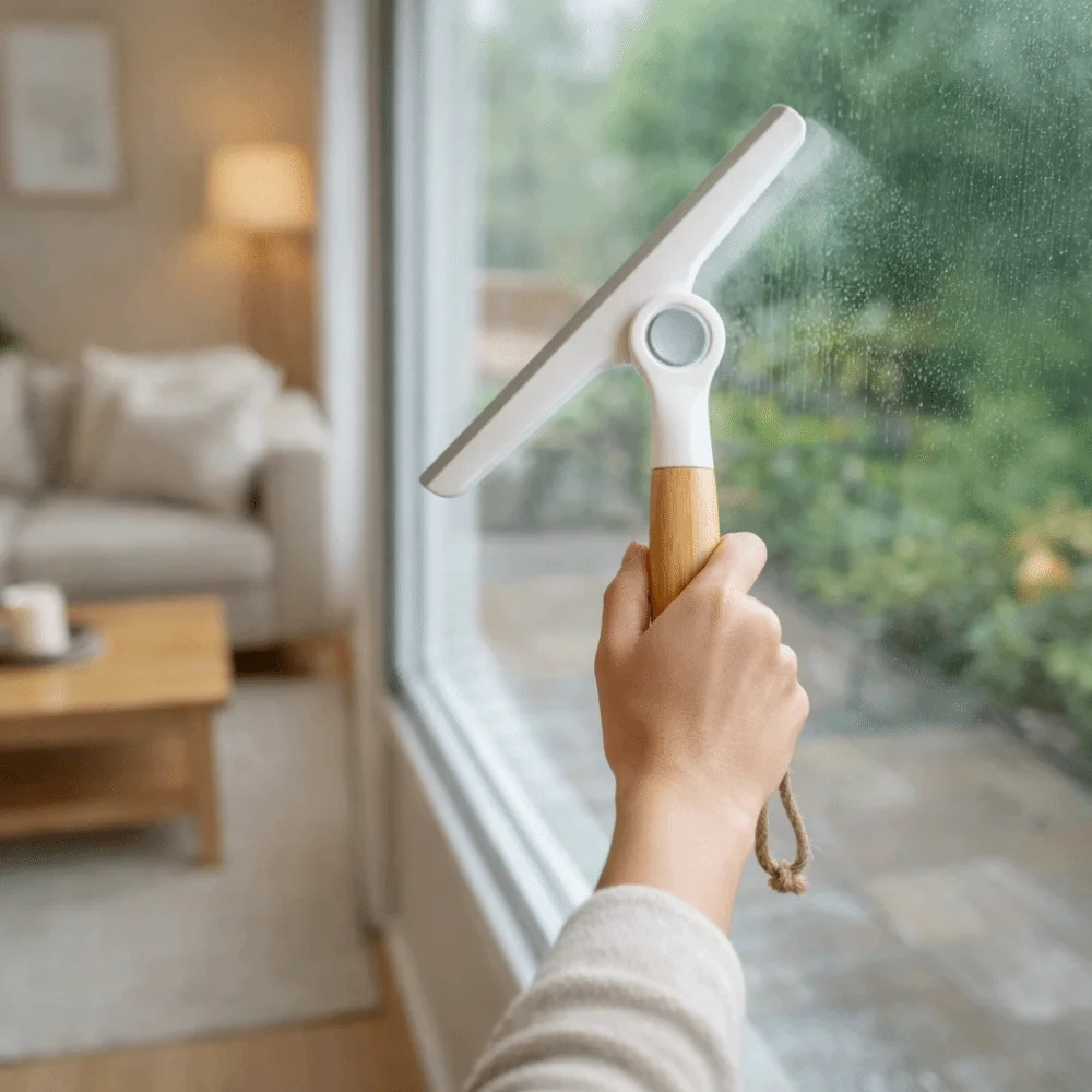 Non-Scratch Rotating Window Squeegee Soft Silicone Handheld Glass Wiper Water Removal Wooden Handle Scraping Scraper Car Glass