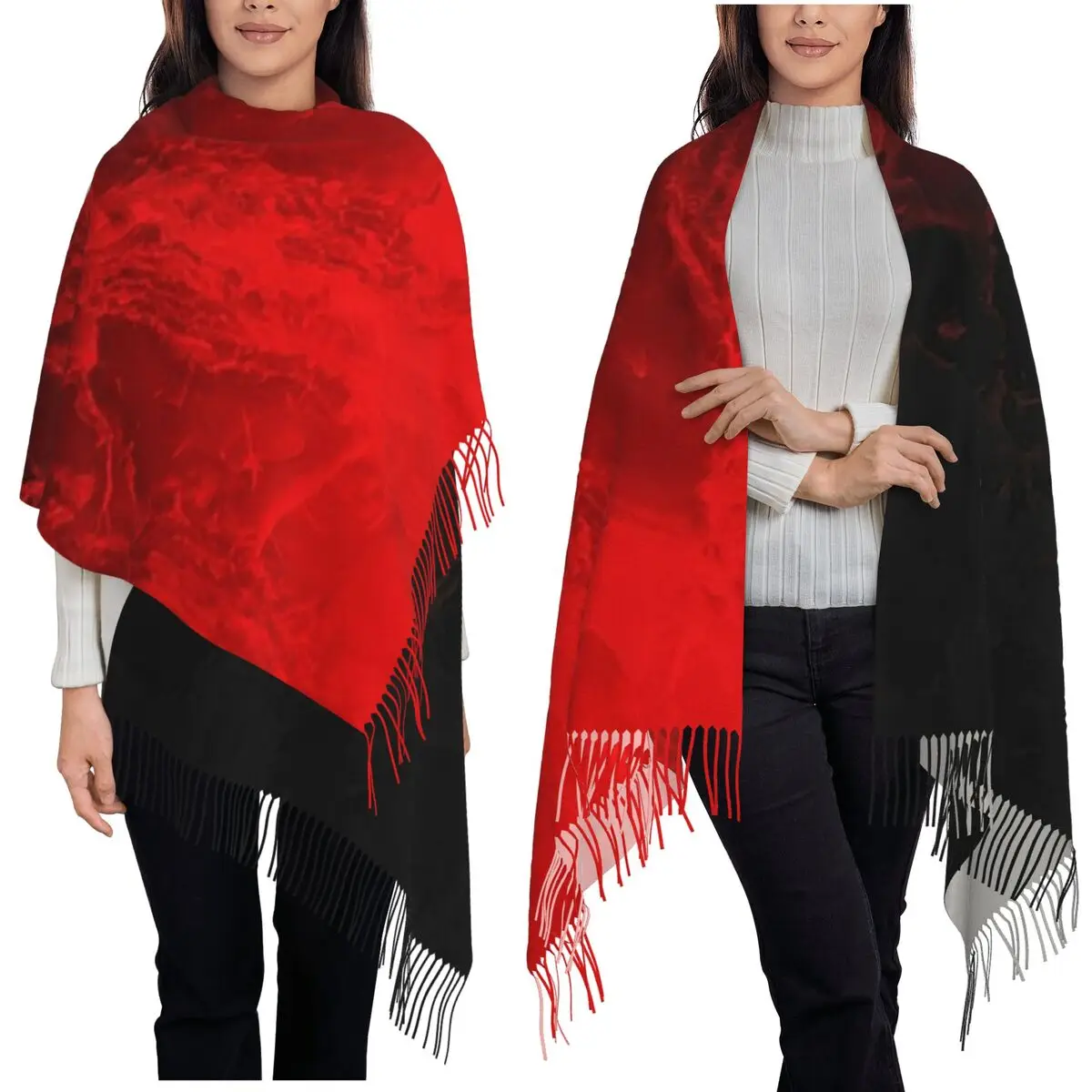 Red Fire Flame Scarf Tassel Scarves Women Soft Warm Shawls and Wraps Long Fall Winter Shawl Wrap