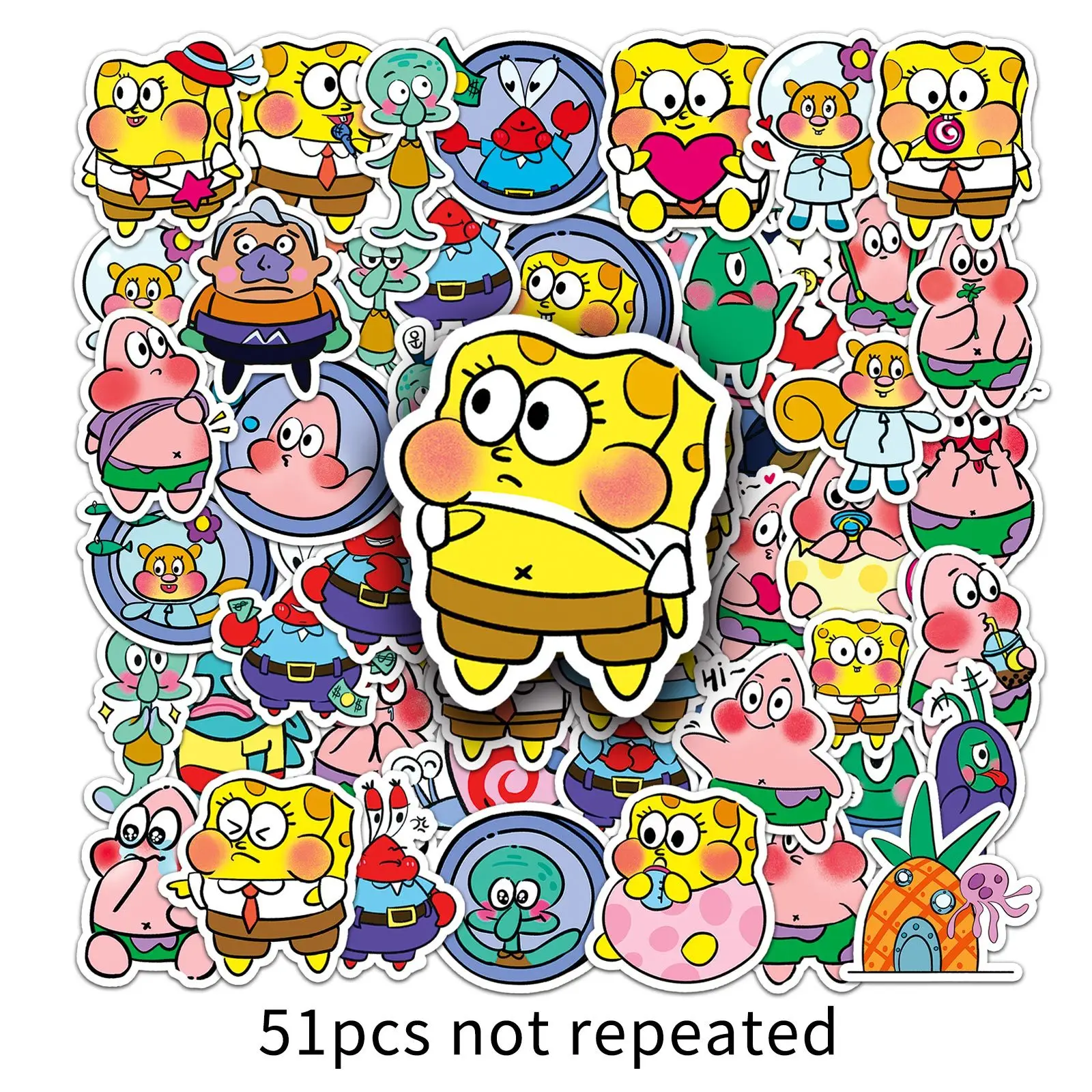 50pcs Q Version SpongeBob SquarePants Patrick Star Animated Character Cartoon Cute Diy Phone Case Sticker