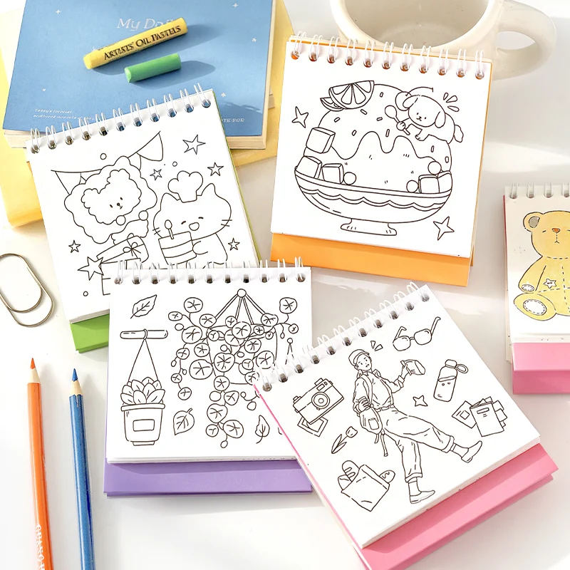 4 Style Doodle Diary Series Upright Coloring Bean Book DIY Painting Book Graffiti Drawing Book Gift for Festival and Birthday
