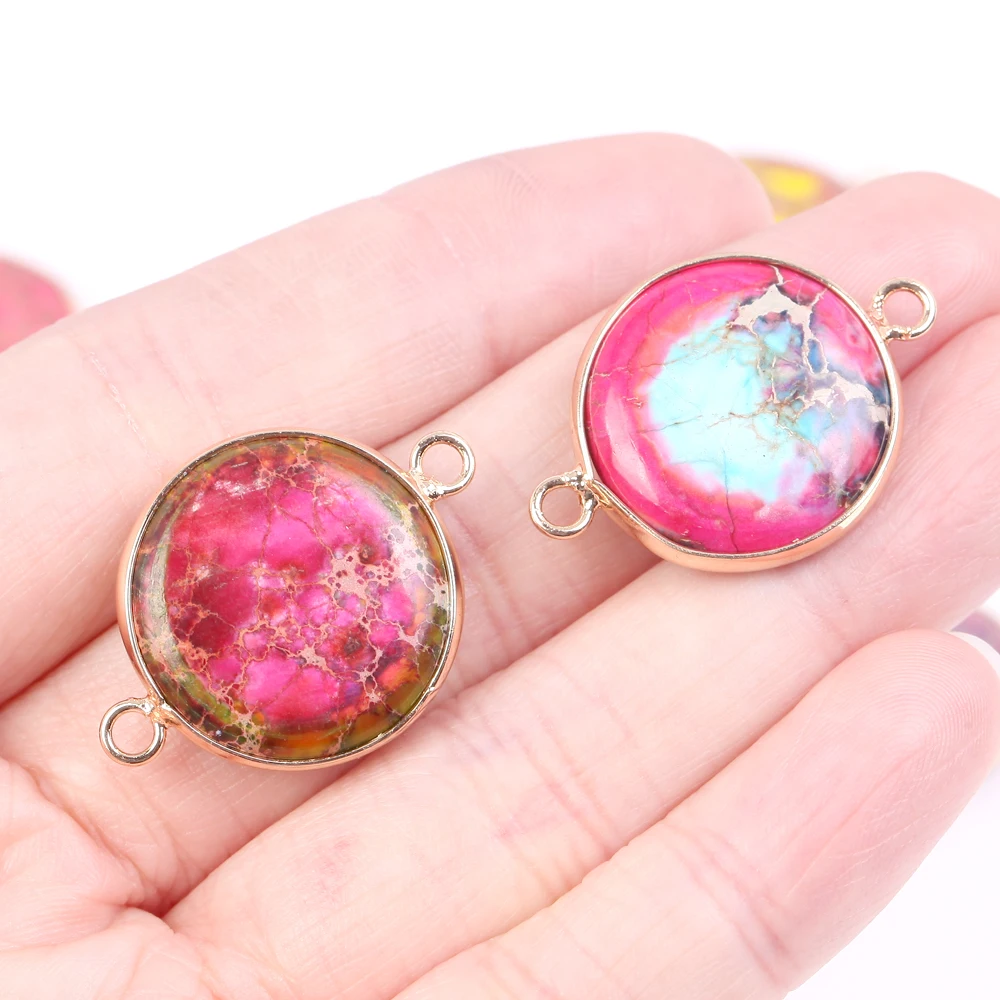 Natural Stone Pendants Golden Round Colorful Sea Sediment Pendants For Jewelry Making Diy Charm Necklace Crafts Accessories 16mm