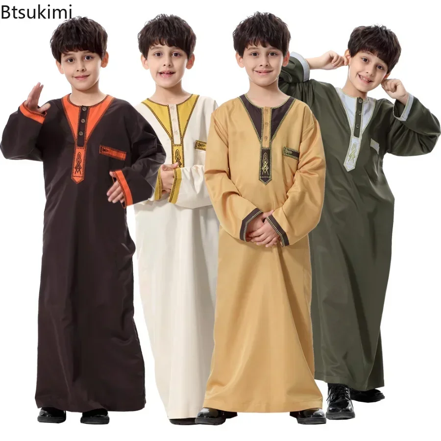 

2025 Fashion Muslim Teenager Clothing Islam Men Summer Winter Eid Ramadan Prayer High Quality Elengance Party Boy's Robe Caftan