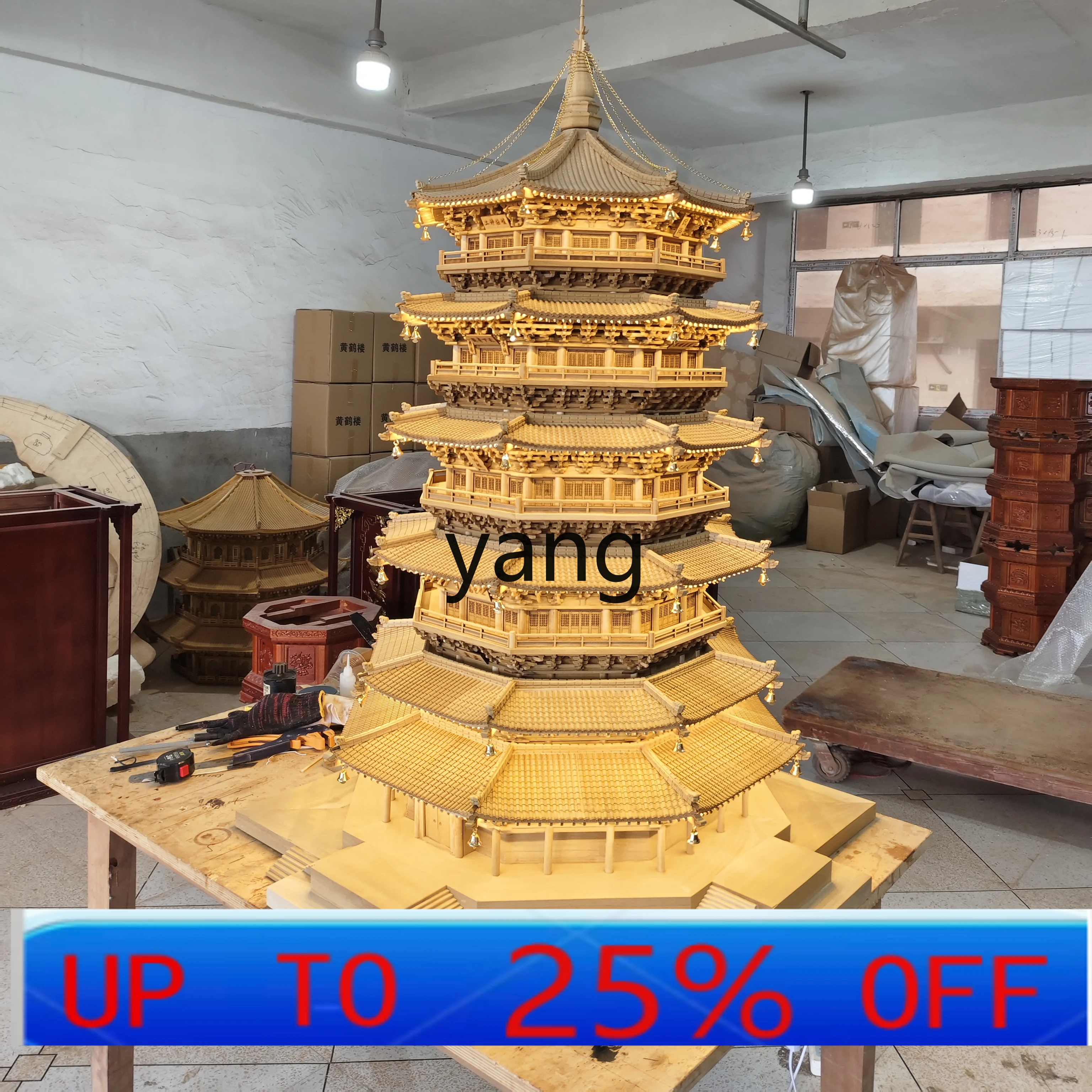 LMM Chinese Ancient Architecture Model Tower Gold Thread Ornament Gift