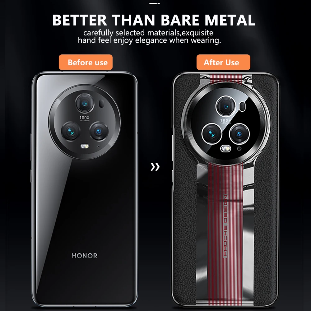 Genuine Plating Leather Case for Huawei Honor Magic 5 Pro Original Luxury 100% Natural leather Protection Hard Cover Capa