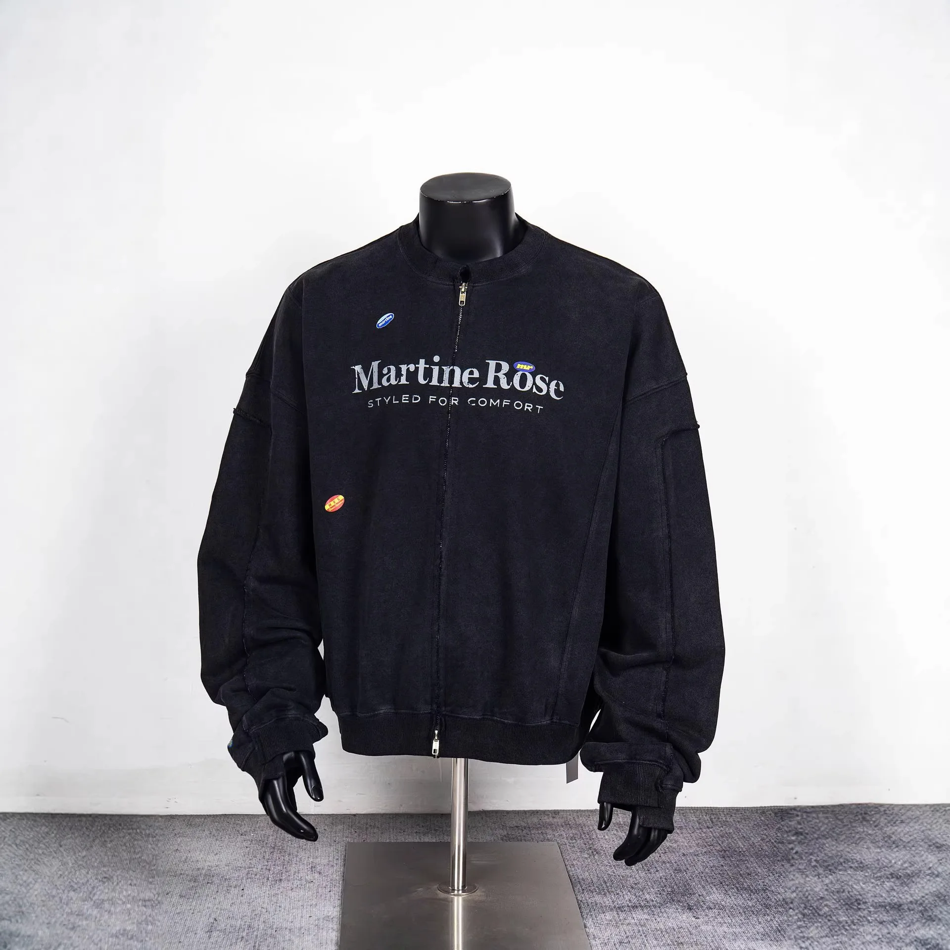 Martine rose water-washed process irregularly pieced together loose men's and women's zipper pullover jacket and hoodie