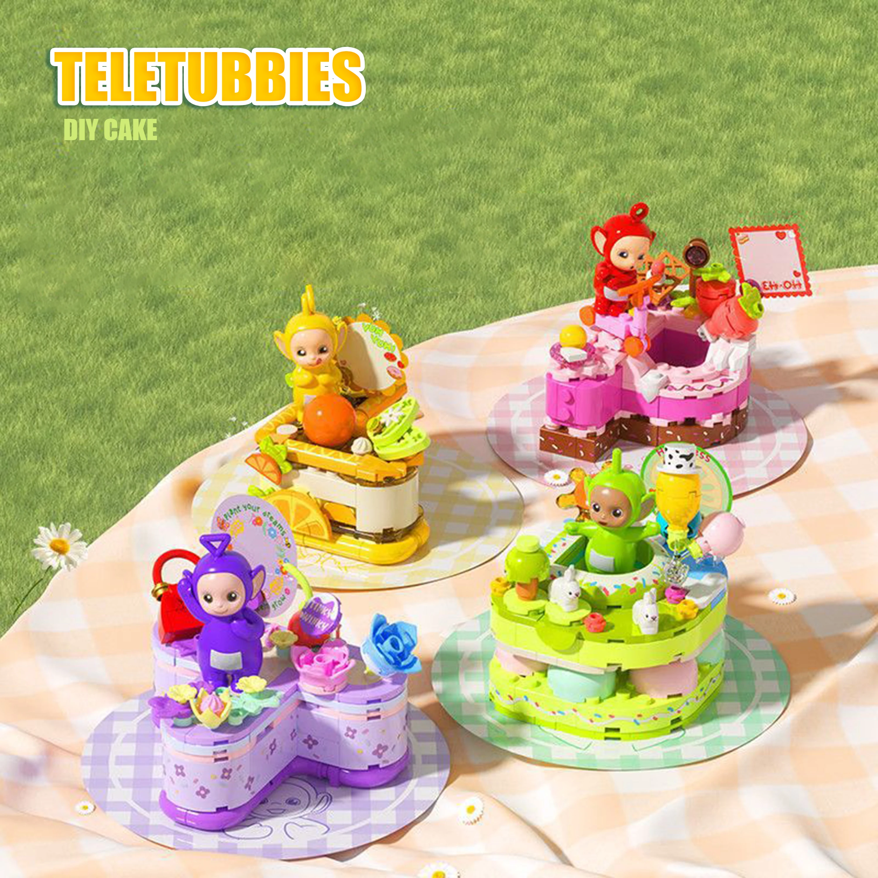

Teletubbies DIY Cake Building Blocks Model, Dessert Series Brick Toy, Creative Assembly for Girls Birthday Gift