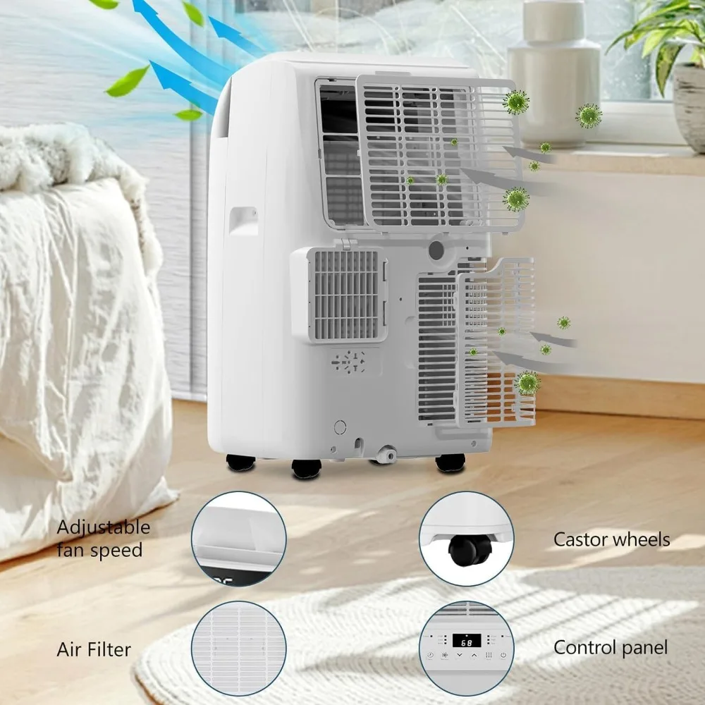 10000 BTU portable air conditioner, 3-in-1 with dehumidifier, capable of cooling rooms up to 450 square feet