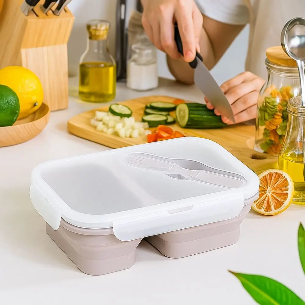 

Прямоугольный силиконовый ланч-бокс, герметичный, устойчивый к высоким температурам, складной ланч-бокс с крышкой, большой вместительный ящик для хранения свежих продуктов