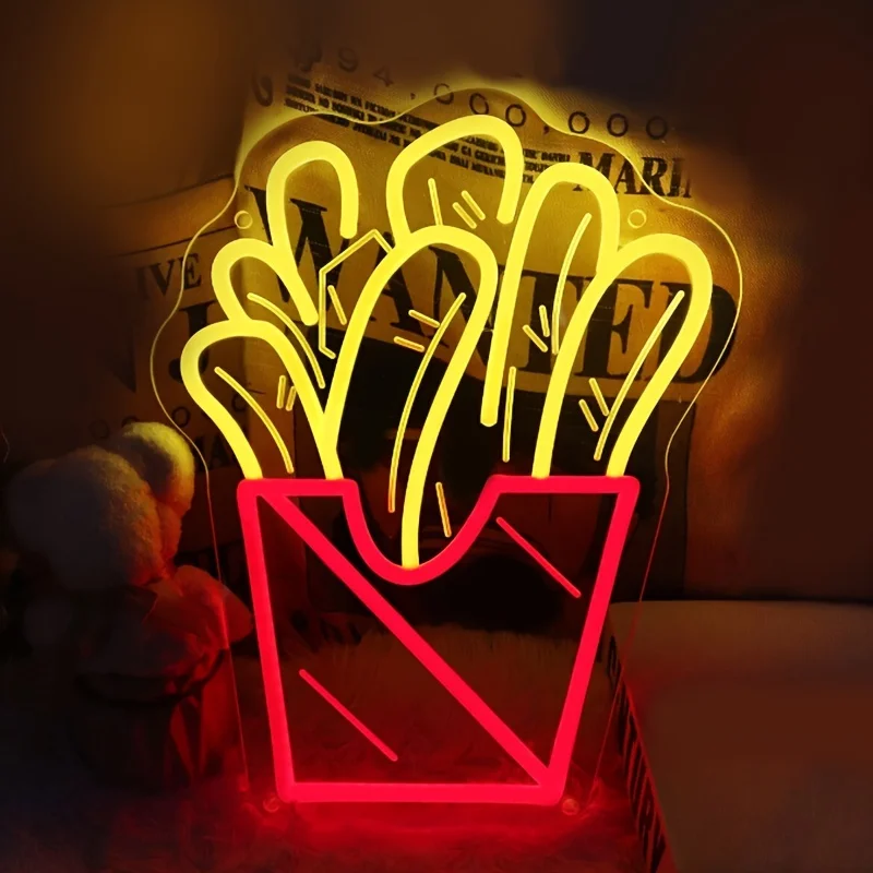 French Fries Neon Light Sign -Instantly Enhances Fast Food & Pizzeria Ambiance - Perfect for Chicken & Pizza Shops Decor