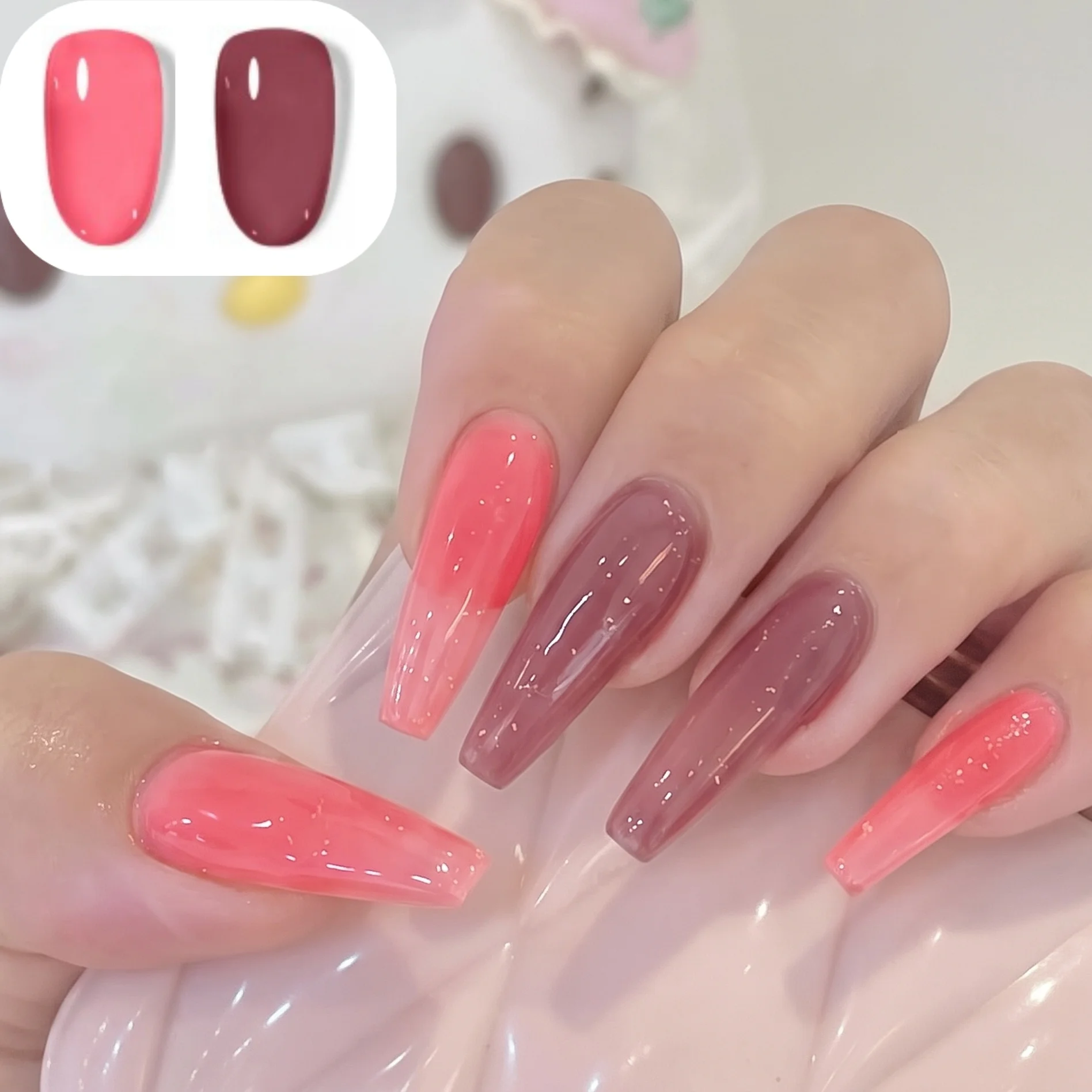 Hassleless 2Pcs Nail Polish Gel Set 15ml Jelly Pink Wine Red Translucent Nail Polish Gel Uv Removable Internet Celebrity Gradient Nail Gel
