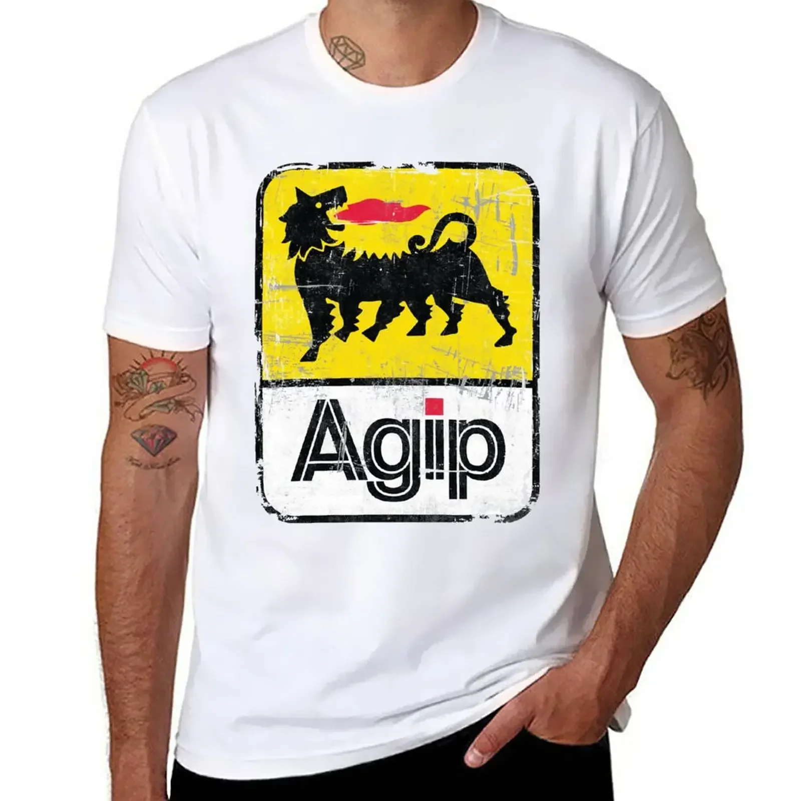 AGIP Lubricants Logo 1968 -1998 Distressed version T-Shirt vintage clothes heavyweights plain black t shirts men tee shirt homme