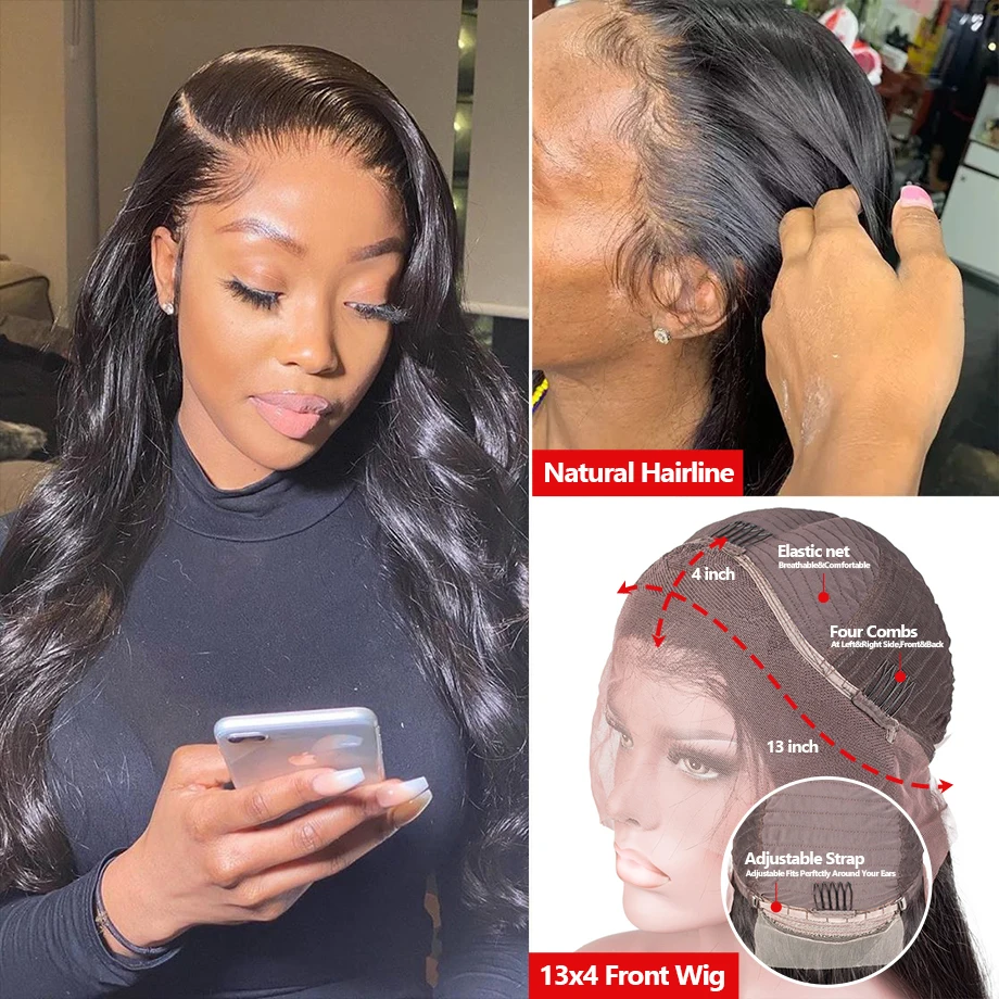 180 Density Body Wave Human Hair Wigs Pre Cut Lace Pre Plucked 13x4 13x6 HD Transparent Lace Front Wig 360 Full Lace Wig 32 34 Inch Wavy Wave For Women
