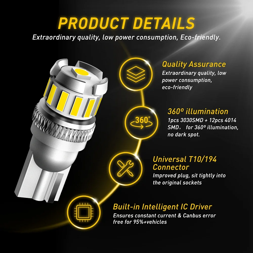 AUXITO 2 قطعة Canbus T10 LED الأبيض W5W LED لمبة لا خطأ سيارة الداخلية جذع أضواء الجانب ماركر لوحة ترخيص مصباح أحمر أصفر