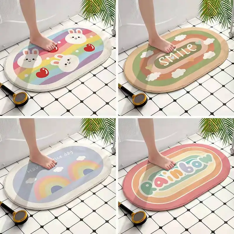 Rainbow Rabbits Bath Mat Rug Home Carpet For Living Room Entrance Doormat Door Bedroom Toilet Bathroom Hallway Non-Slip Foot Pad