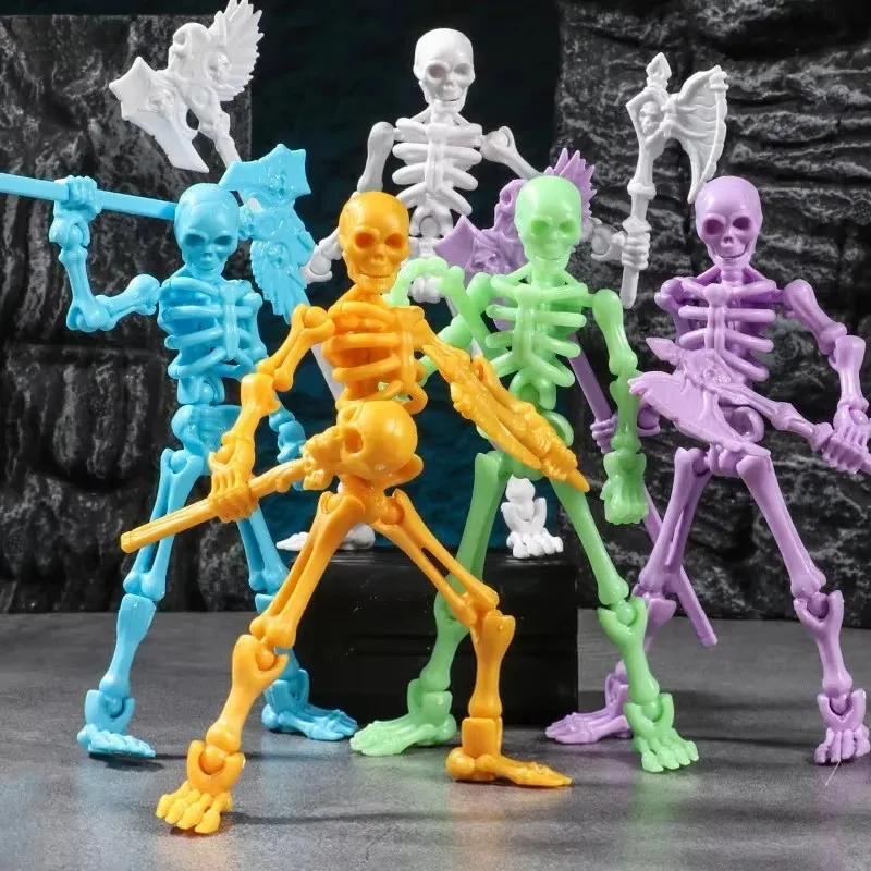 5pcs Articulated Skeleton Figure DIY Assembly Toy,Movable Joints Skull Model Building Kit, Prank Gag Decor Gift for Desk Display