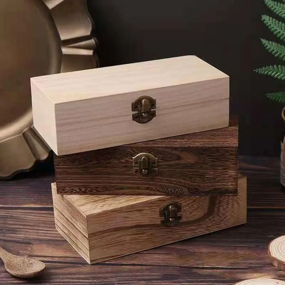 New Wooden Rectangular Wooden Box Vintage Flip Lid Craft Box Pine Treasure Chest Storage